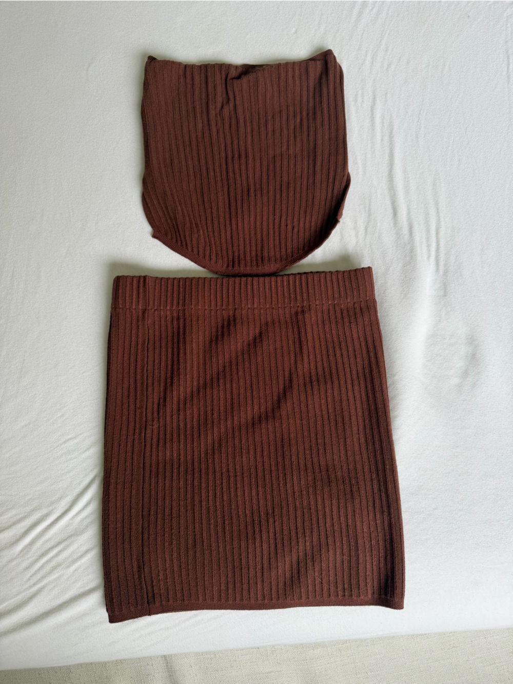 Ribbed Knit Brown Tube Skirt - Women's